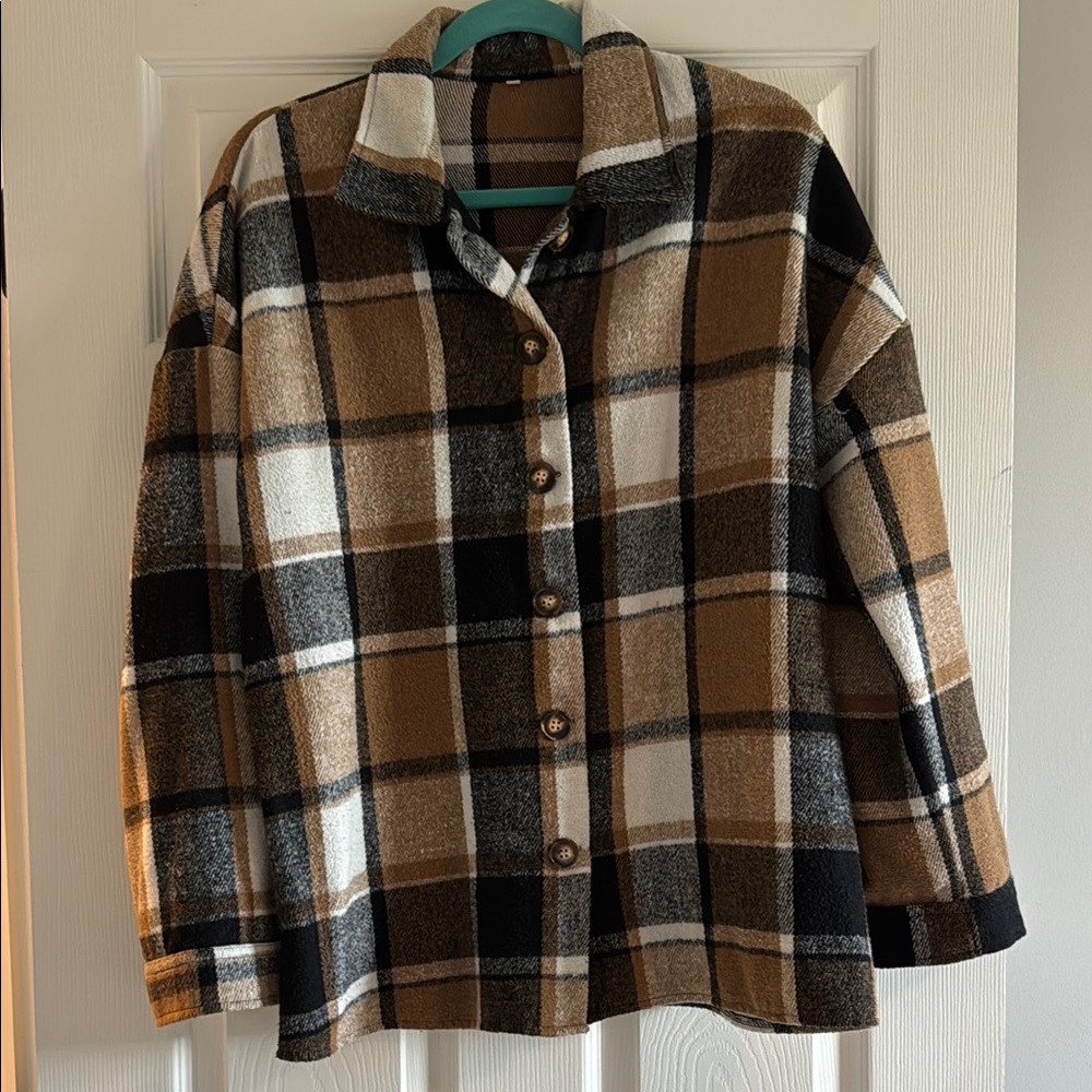 Black & Brown Shacket with Plaid Pattern